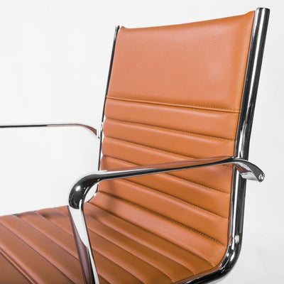 Cognac Leather & Chrome Low Back Modern Office Chair