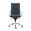 Blue Leather & Chrome High Back Modern Office Chair