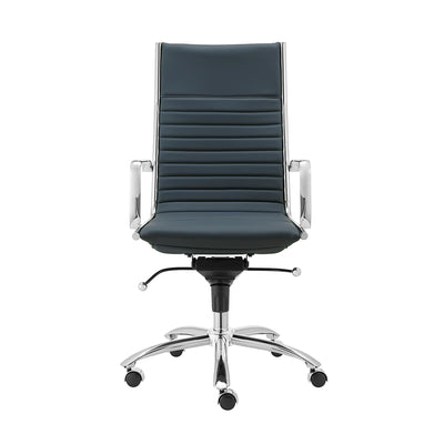Blue Leather & Chrome High Back Modern Office Chair