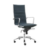 Blue Leather & Chrome High Back Modern Office Chair