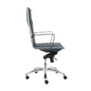 Blue Leather & Chrome High Back Modern Office Chair