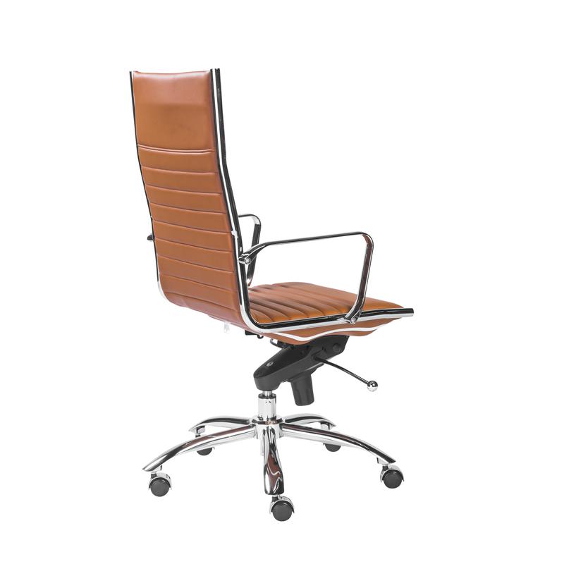 Cognac Leather & Chrome High Back Modern Office Chair