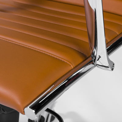 Cognac Leather & Chrome High Back Modern Office Chair