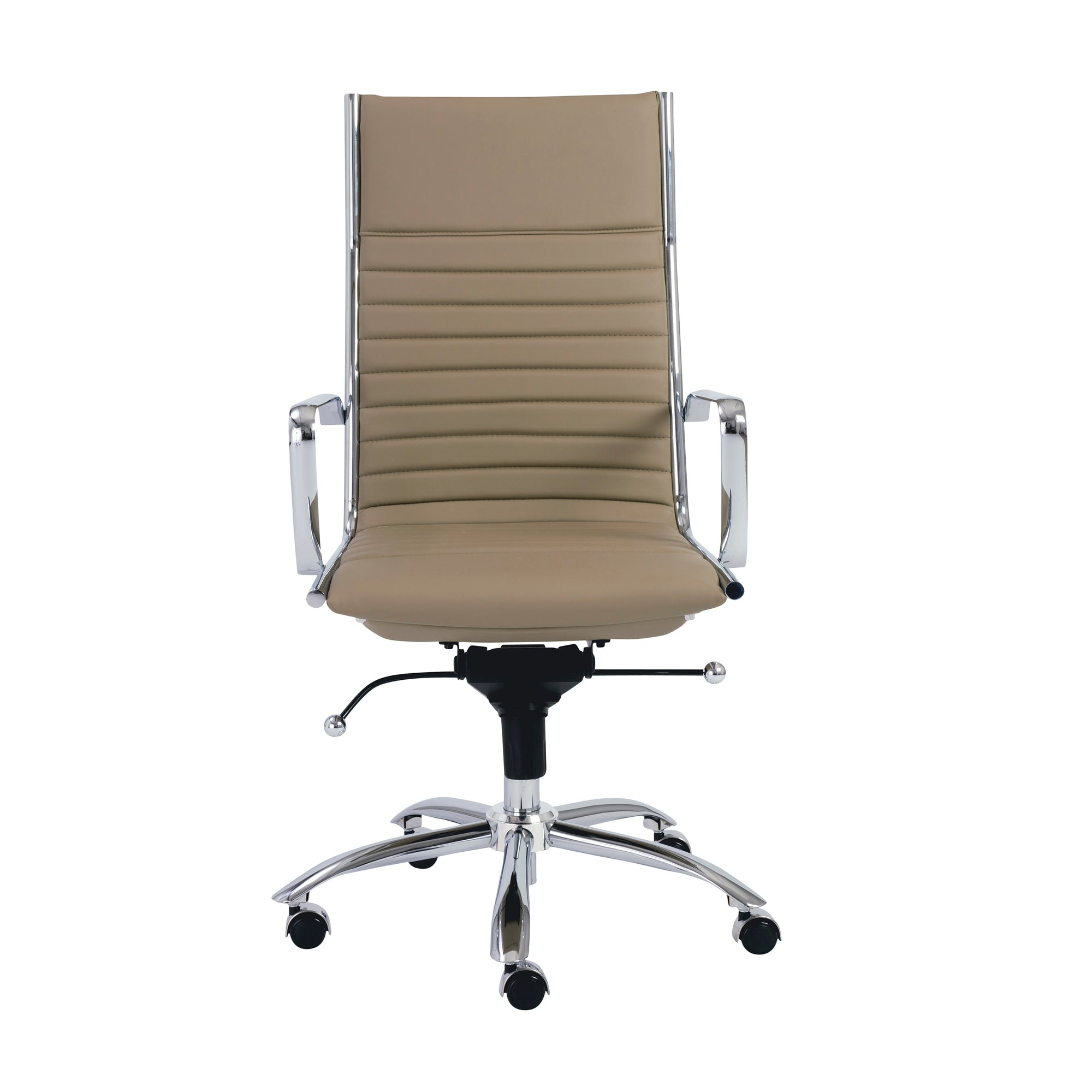 Taupe Leather & Chrome High Back Modern Office Chair