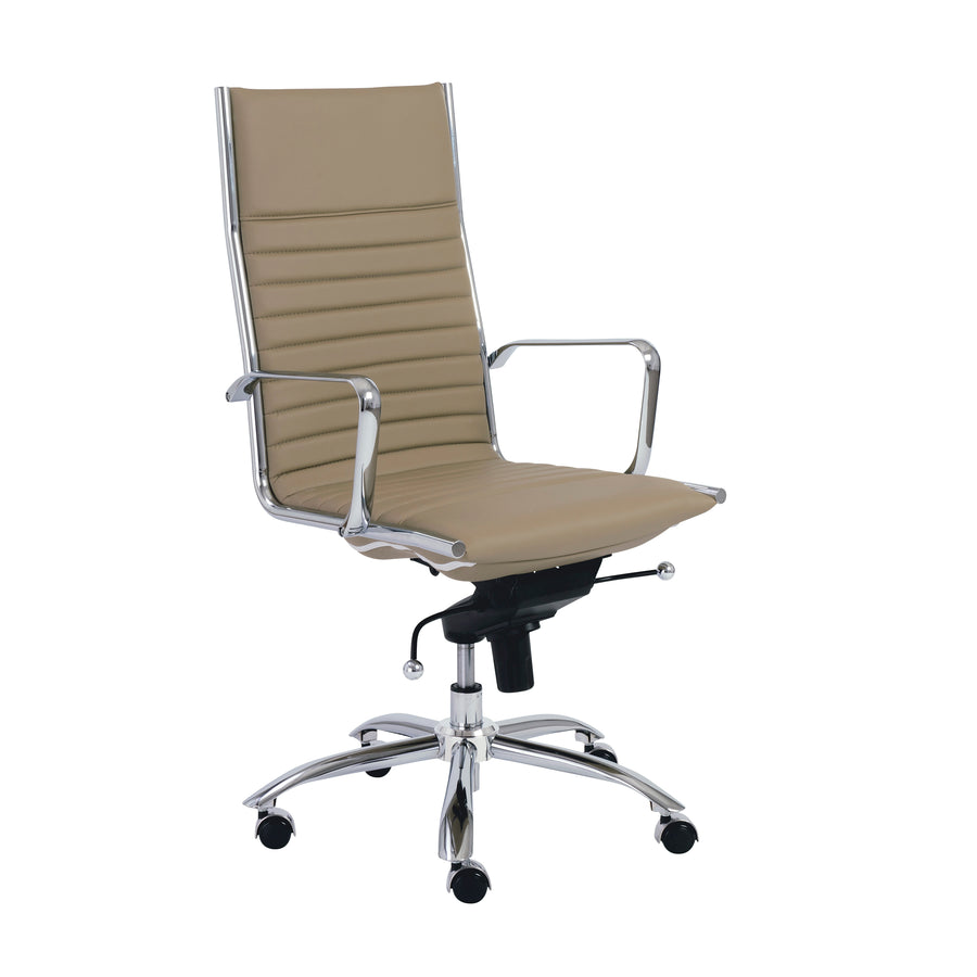Taupe Leather & Chrome High Back Modern Office Chair