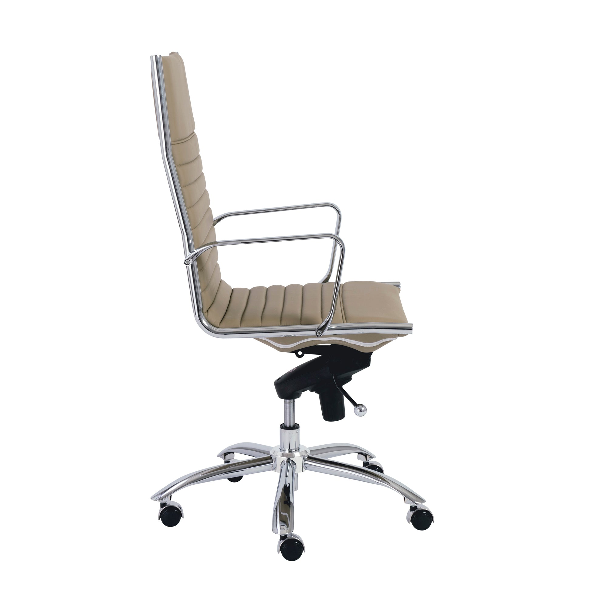 Taupe Leather & Chrome High Back Modern Office Chair