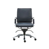 Elegant Low Back Blue Leather & Chrome Modern Office Chair