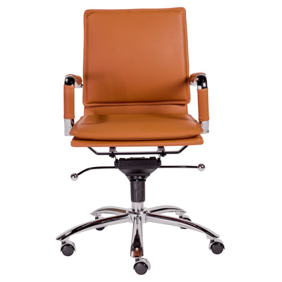 Low Back Cognac Leather & Chrome Modern Office Chair