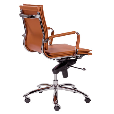 Low Back Cognac Leather & Chrome Modern Office Chair