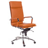 High Back Leather & Chrome Modern Office Chair in Cognac