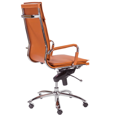 High Back Leather & Chrome Modern Office Chair in Cognac