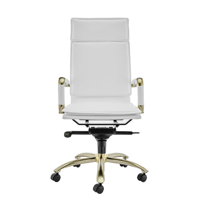 High Back White Leather & Gold Exceptional Office Chair