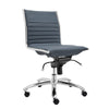 Armless Blue Leatherette Modern Office Chair