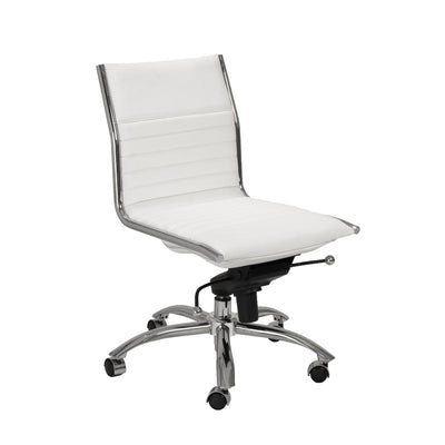 Armless White Leatherette Modern Office Chair