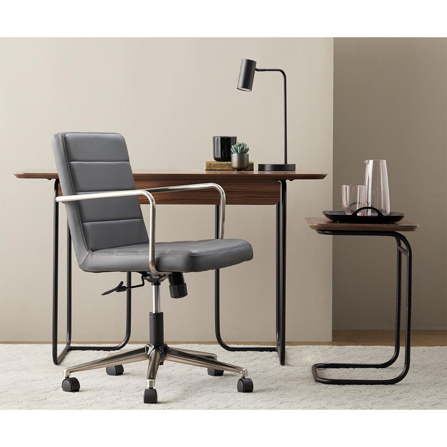 Gray Leather Low Back Office Chair