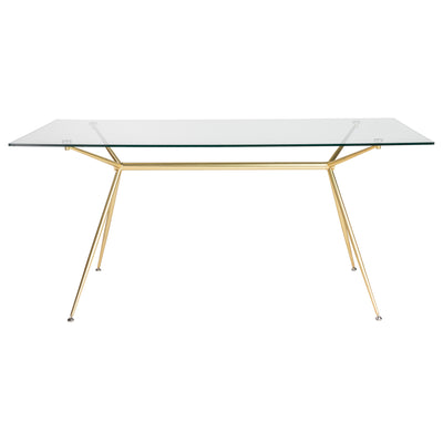 Modern 66" Executive Glass Desk with Matte Brushed Gold Frame