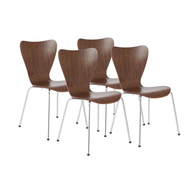 Set of 4 American Walnut & Chrome Stacking Guest Chairs