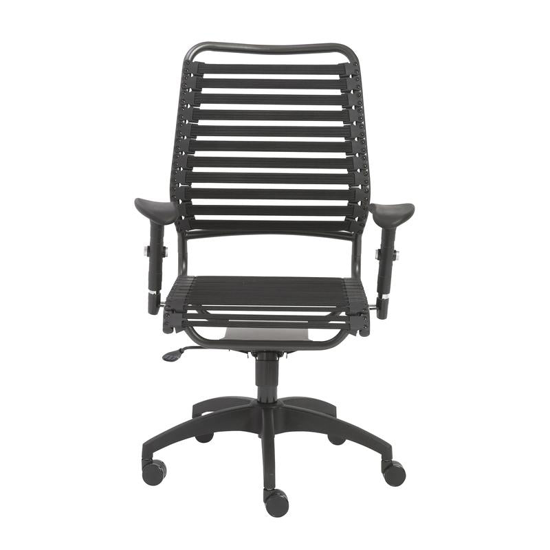 Classic Black Flat High Back Office Chair w/ Bungee Bands