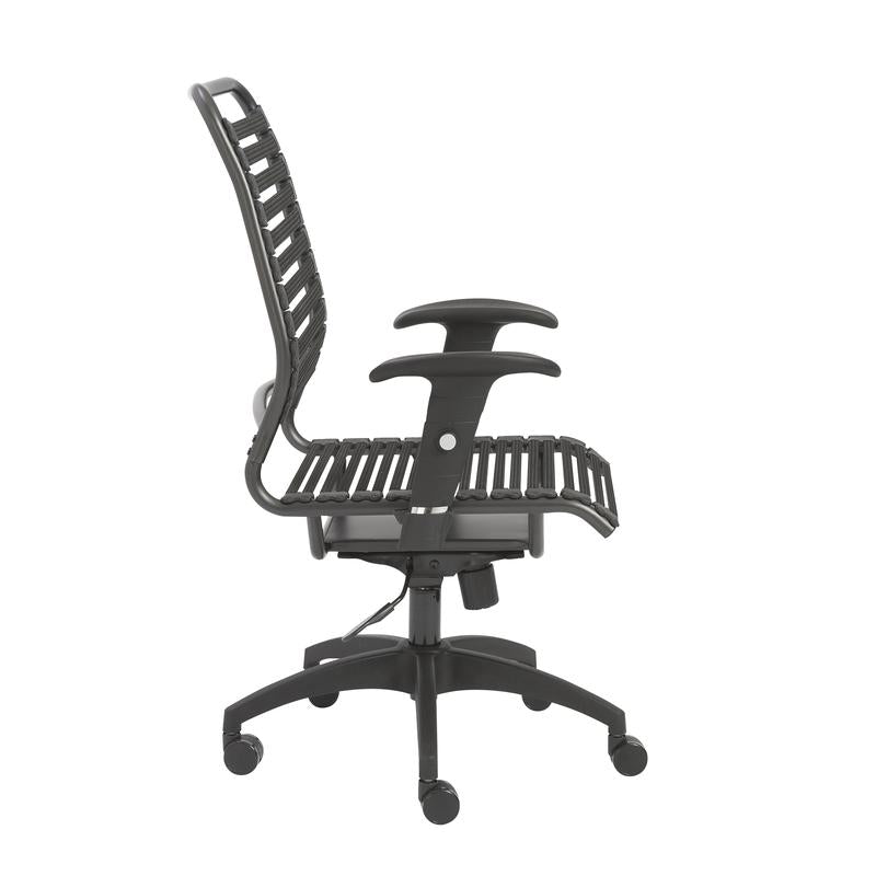 Classic Black Flat High Back Office Chair w/ Bungee Bands