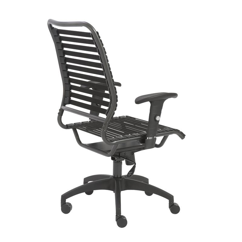 Classic Black Flat High Back Office Chair w/ Bungee Bands