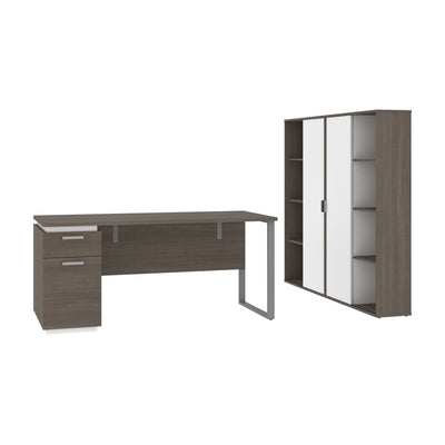 66" Desk with Included Cabinets in Bark Gray and White