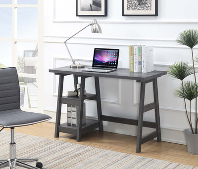 47" Office Desk with Built-in Shelves in Charcoal Gray Finish