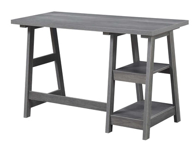 47" Office Desk with Built-in Shelves in Charcoal Gray Finish