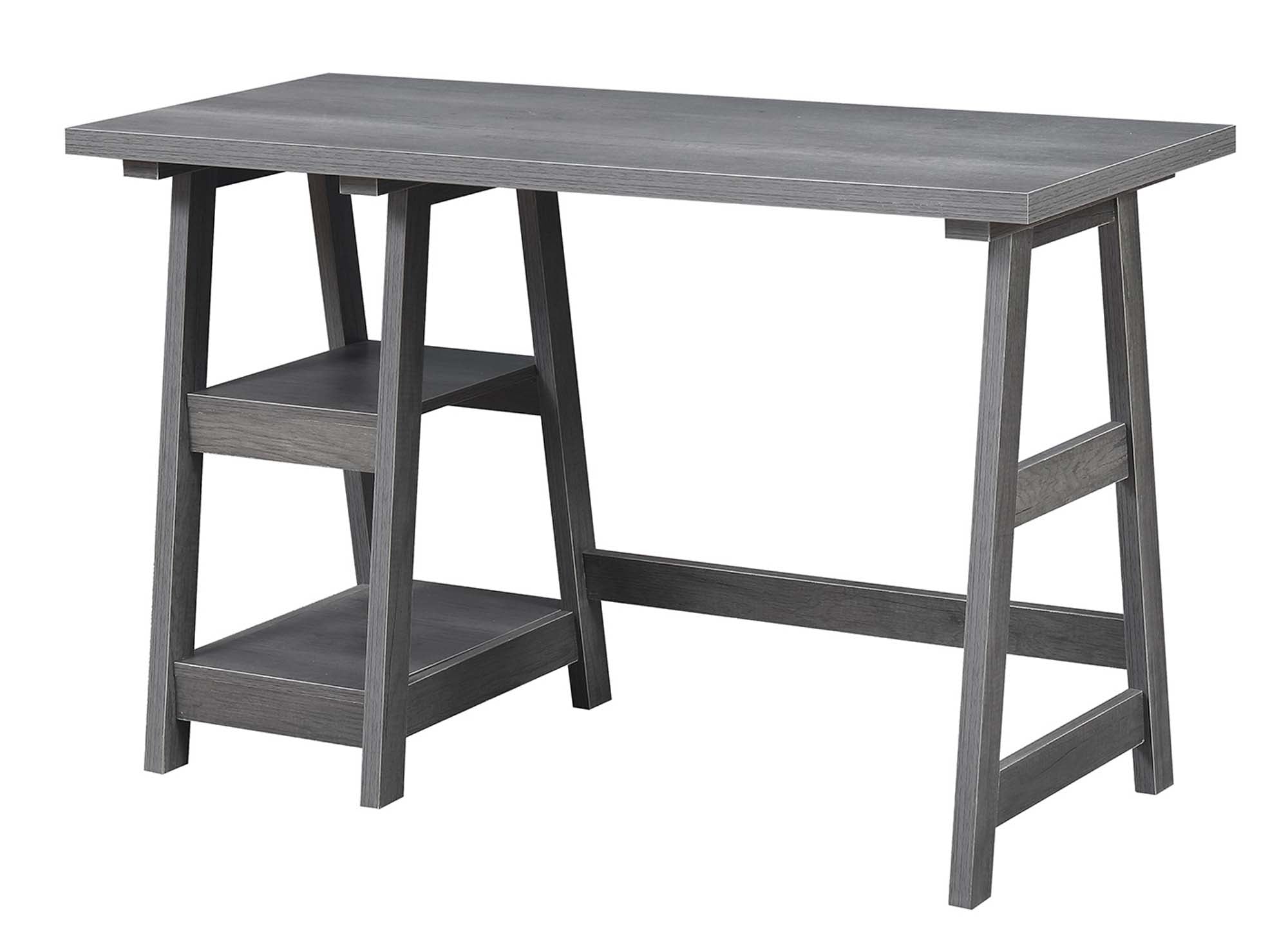 47" Office Desk with Built-in Shelves in Charcoal Gray Finish