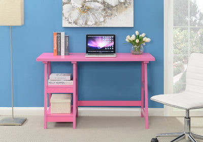 47" Office Desk with Built-in Shelves in Pink Finish