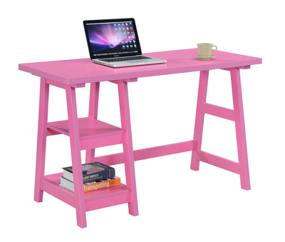 47" Office Desk with Built-in Shelves in Pink Finish