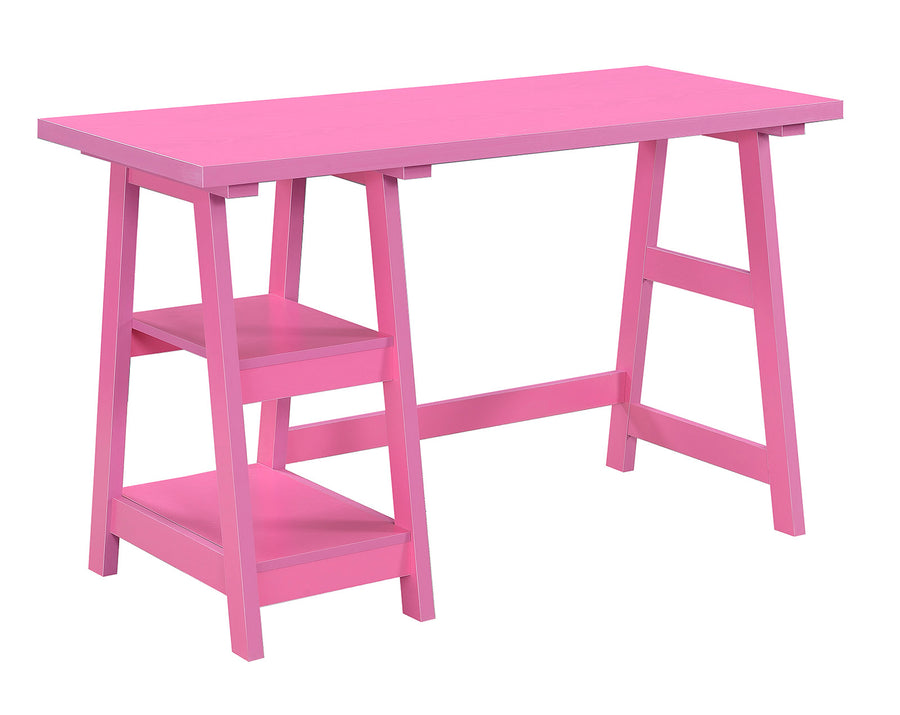 47" Office Desk with Built-in Shelves in Pink Finish