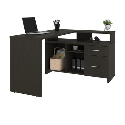 56" X 44" Unique Petite Corner Desk with Credenza in Deep Gray