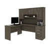 71" Elegant Walnut Gray Woodgrain L-Desk with Hutch