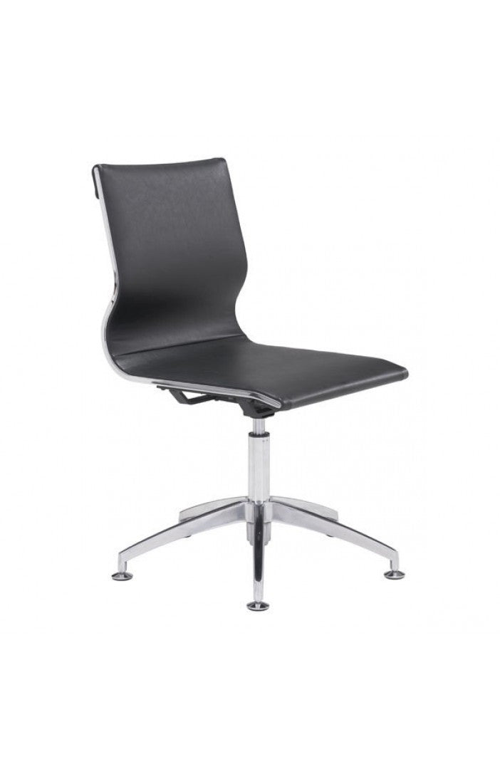 Modern Black Leather & Chrome Conference Chair