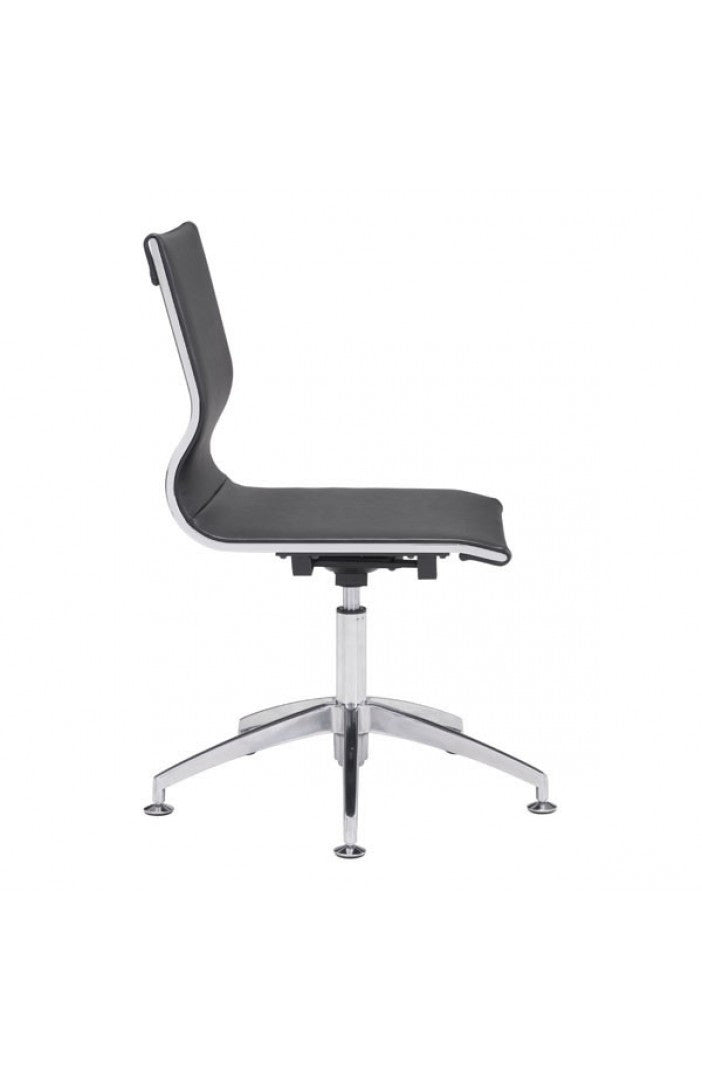 Modern Black Leather & Chrome Conference Chair