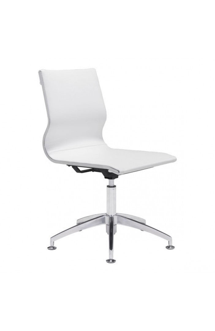 Modern White Leather & Chrome Conference Chair