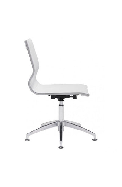 Modern White Leather & Chrome Conference Chair