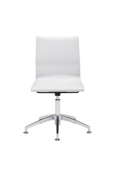 Modern White Leather & Chrome Conference Chair