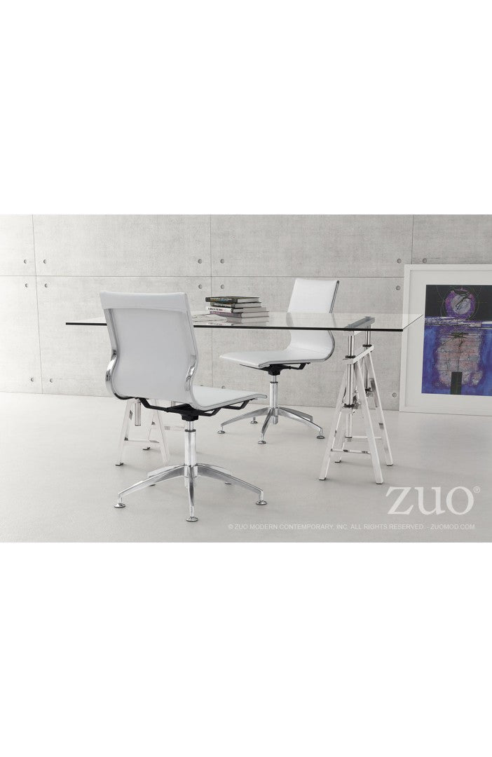 Modern White Leather & Chrome Conference Chair