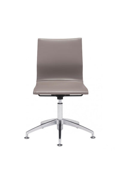 Modern Taupe Leather & Chrome Conference Chair