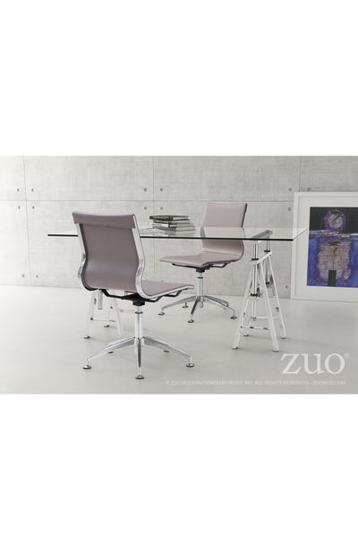 Modern Taupe Leather & Chrome Conference Chair