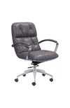 Vintage Gray Leather Office Chair with Chrome Base