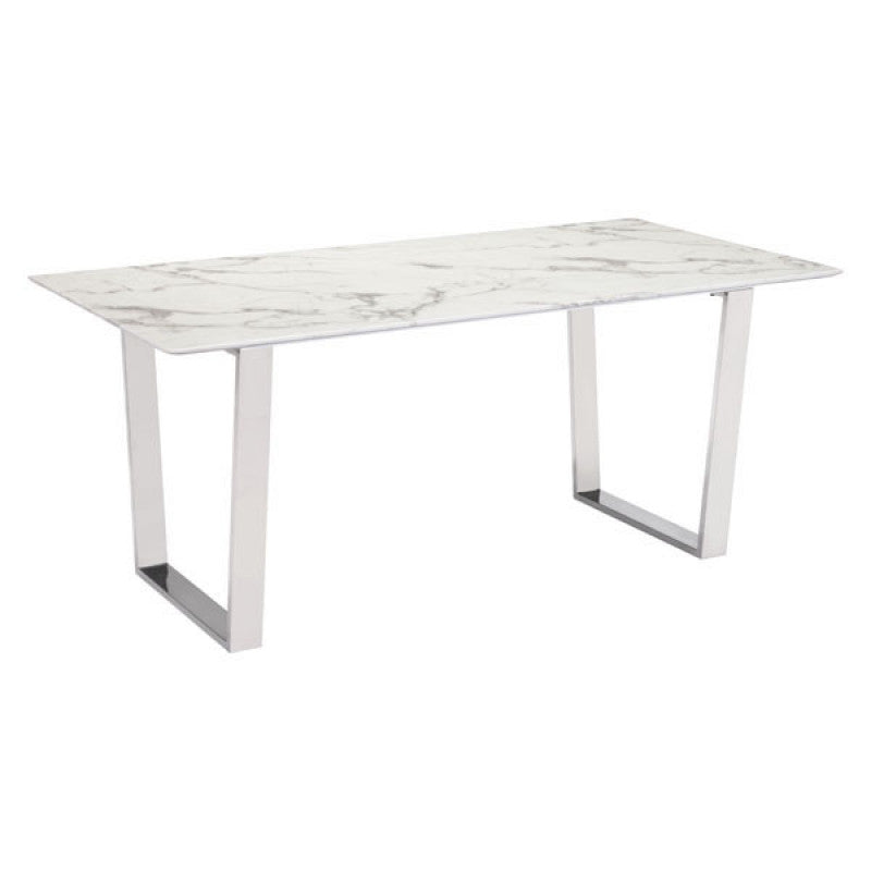 71" Faux Marble Office Desk or Meeting Table with Brushed Stainless Steel Legs