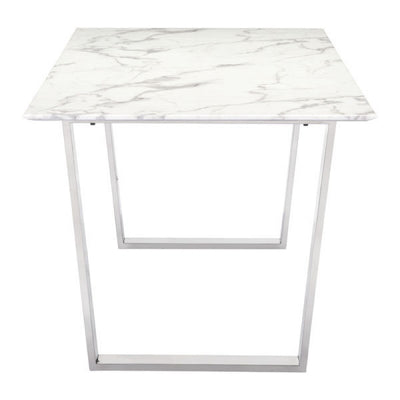 71" Faux Marble Office Desk or Meeting Table with Brushed Stainless Steel Legs