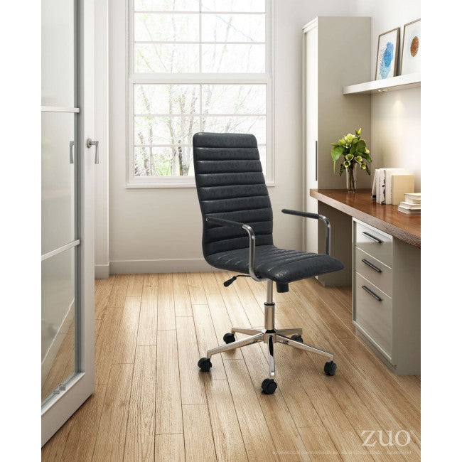 Handsome High-Back Black Leatherette Rolling Office Chair