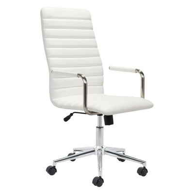 Handsome High-Back White Leatherette Rolling Office Chair