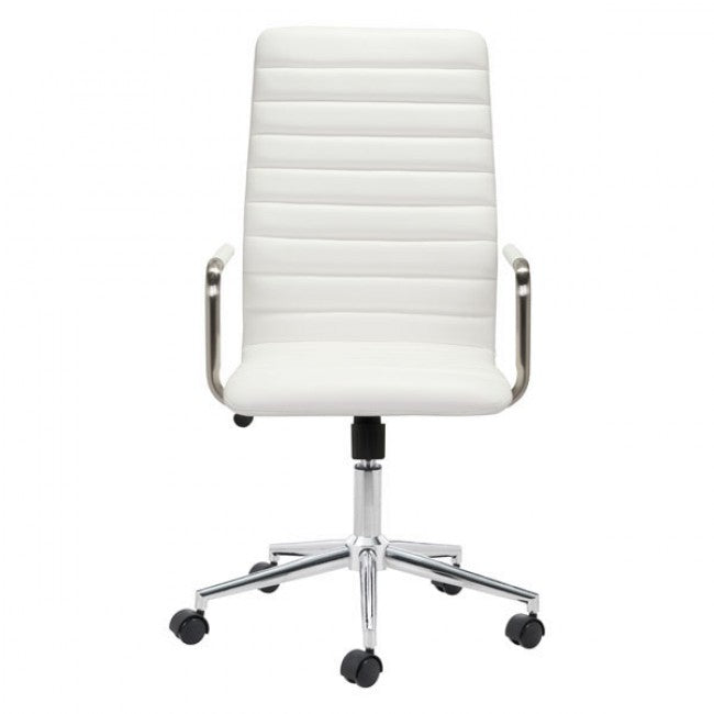 Handsome High-Back White Leatherette Rolling Office Chair