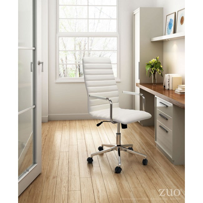 Handsome High-Back White Leatherette Rolling Office Chair