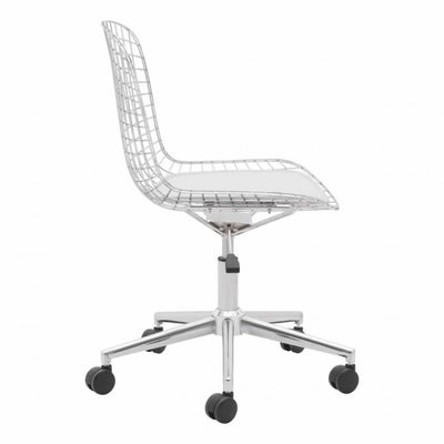 Sleek White Wire Office Chair w/ Wheels