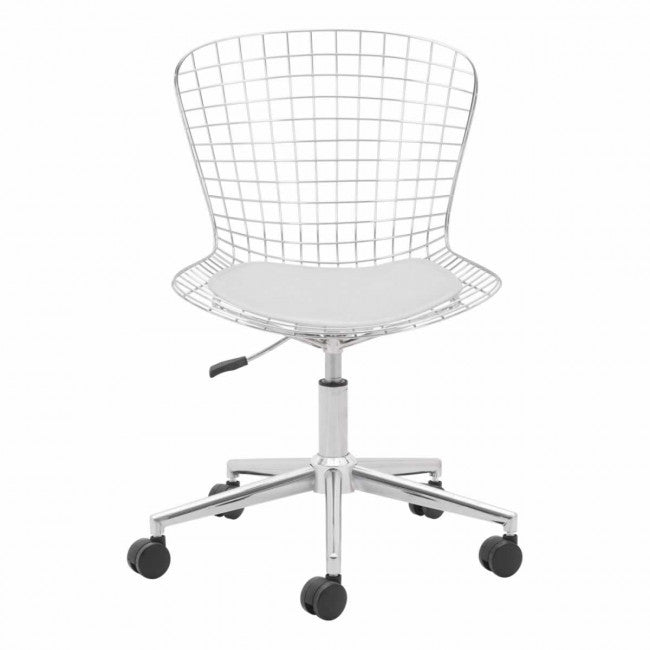 Sleek White Wire Office Chair w/ Wheels